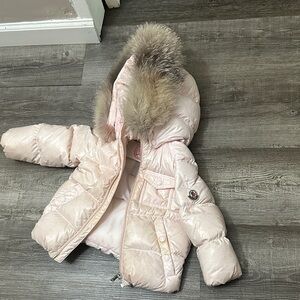Moncler Pink Kids Puffer Jacket with Fur Trim
